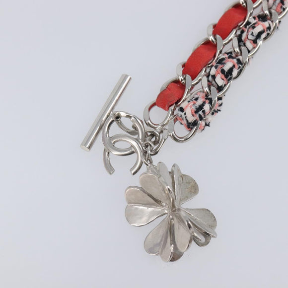 CHANEL Bracelet Tweed Multicolor Silver CC Auth 210120V