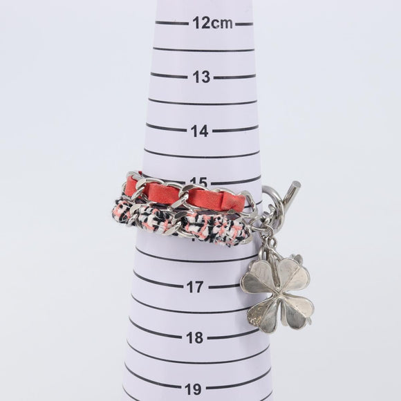 CHANEL Bracelet Tweed Multicolor Silver CC Auth 210120V