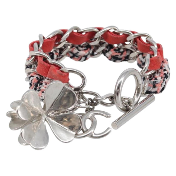 CHANEL Bracelet Tweed Multicolor Silver CC Auth 210120V