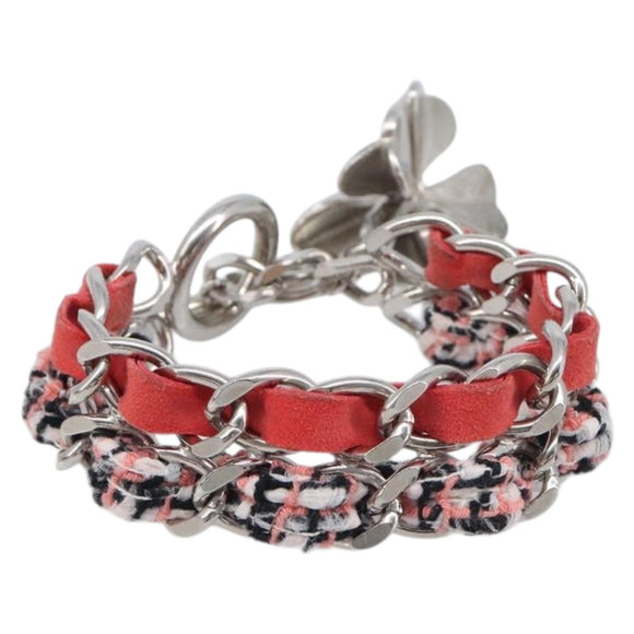 CHANEL Bracelet Tweed Multicolor Silver CC Auth 210120V