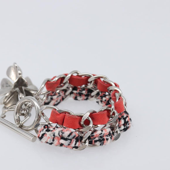 CHANEL Bracelet Tweed Multicolor Silver CC Auth 210120V