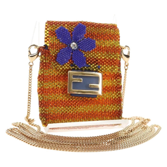 FENDI Picobucket AirPods Case Chain Pouch Earphone Beads Yellow Auth 210123M
