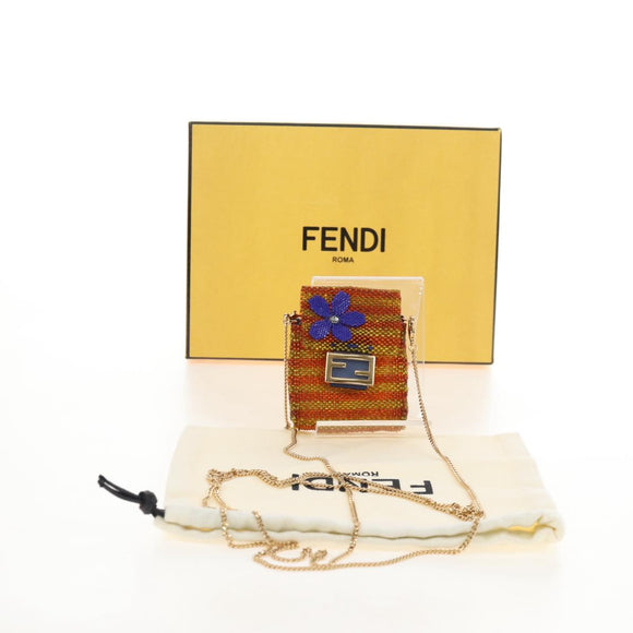 FENDI Picobucket AirPods Case Chain Pouch Earphone Beads Yellow Auth 210123M