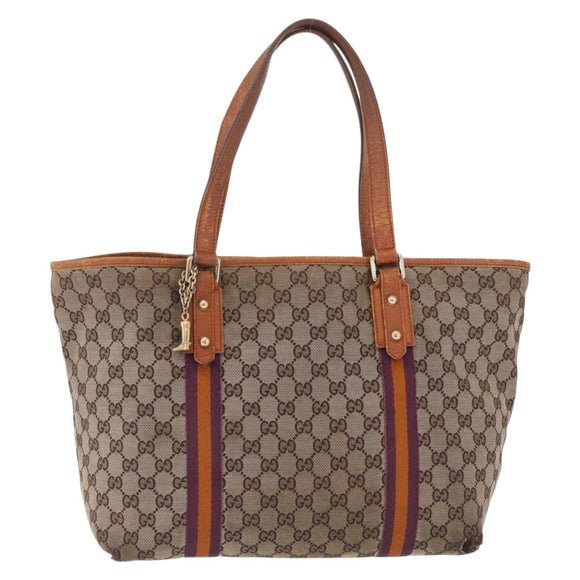 GUCCI GG Canvas Sherry Line Tote Bag Beige Gold 139260 Auth 210127