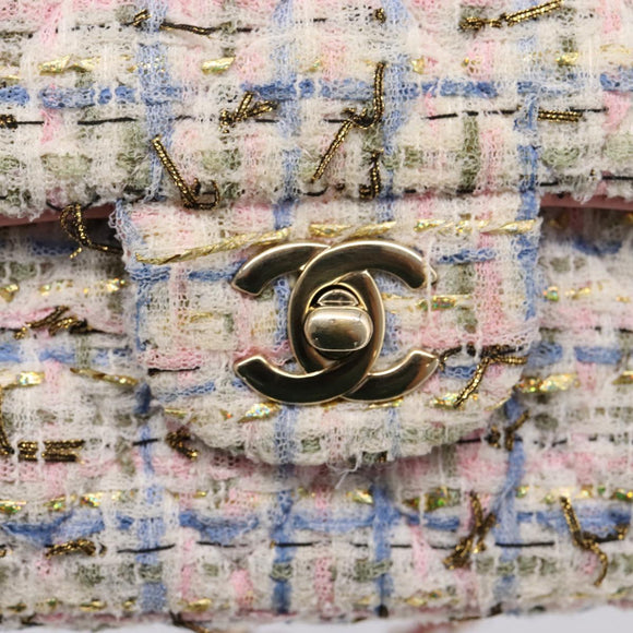 CHANEL Chain Matelasse25 Shoulder Bag Tweed Multicolor Gold CC Auth 210135SM