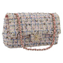 CHANEL Chain Matelasse25 Shoulder Bag Tweed Multicolor Gold CC Auth 210135SM-1