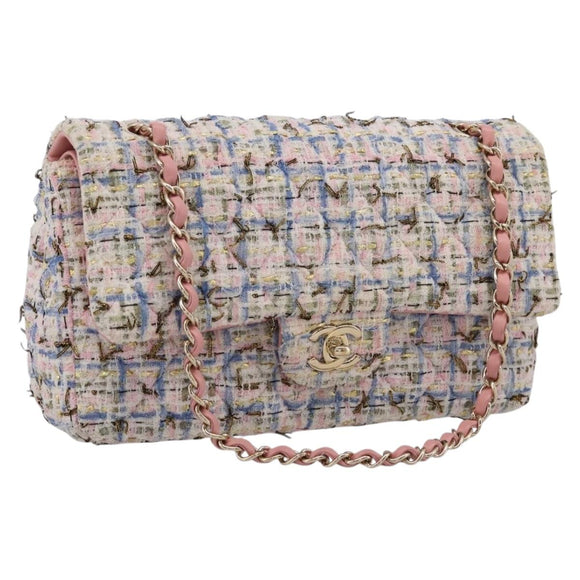 CHANEL Chain Matelasse25 Shoulder Bag Tweed Multicolor Gold CC Auth 210135SM