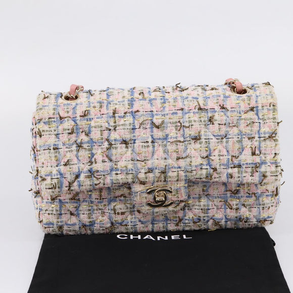 CHANEL Chain Matelasse25 Shoulder Bag Tweed Multicolor Gold CC Auth 210135SM