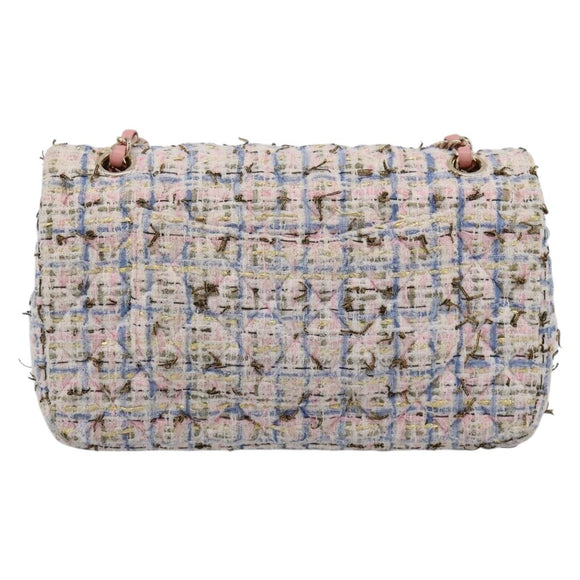 CHANEL Chain Matelasse25 Shoulder Bag Tweed Multicolor Gold CC Auth 210135SM