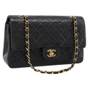 CHANEL Matelasse 25 Chain Shoulder Bag Lamb Skin Black Gold CC Auth 210136SAM-1