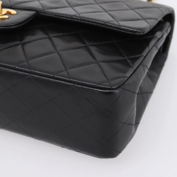 CHANEL Matelasse 25 Chain Shoulder Bag Lamb Skin Black Gold CC Auth 210136SAM