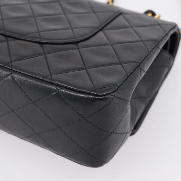 CHANEL Matelasse 25 Chain Shoulder Bag Lamb Skin Black Gold CC Auth 210136SAM