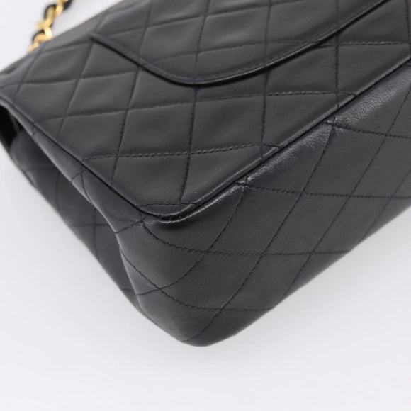 CHANEL Matelasse 25 Chain Shoulder Bag Lamb Skin Black Gold CC Auth 210136SAM