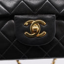 CHANEL Matelasse 25 Chain Shoulder Bag Lamb Skin Black Gold CC Auth 210136SAM-14