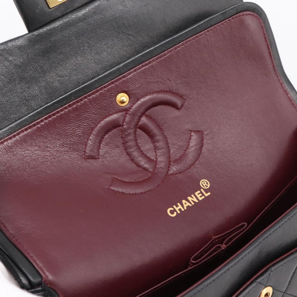 CHANEL Matelasse 25 Chain Shoulder Bag Lamb Skin Black Gold CC Auth 210136SAM