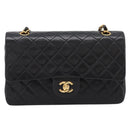 CHANEL Matelasse 25 Chain Shoulder Bag Lamb Skin Black Gold CC Auth 210136SAM-2