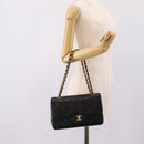 CHANEL Matelasse 25 Chain Shoulder Bag Lamb Skin Black Gold CC Auth 210136SAM-29