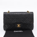 CHANEL Matelasse 25 Chain Shoulder Bag Lamb Skin Black Gold CC Auth 210136SAM-30
