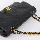 CHANEL Matelasse 25 Chain Shoulder Bag Lamb Skin Black Gold CC Auth 210136SAM-6