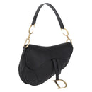 Christian Dior Saddle Shoulder Bag Leather Black Gold Auth 210137M-1