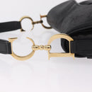 Christian Dior Saddle Shoulder Bag Leather Black Gold Auth 210137M-10