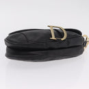 Christian Dior Saddle Shoulder Bag Leather Black Gold Auth 210137M-11