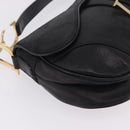 Christian Dior Saddle Shoulder Bag Leather Black Gold Auth 210137M-12