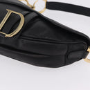 Christian Dior Saddle Shoulder Bag Leather Black Gold Auth 210137M-13