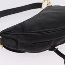 Christian Dior Saddle Shoulder Bag Leather Black Gold Auth 210137M-14