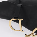 Christian Dior Saddle Shoulder Bag Leather Black Gold Auth 210137M-17
