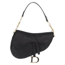 Christian Dior Saddle Shoulder Bag Leather Black Gold Auth 210137M-2