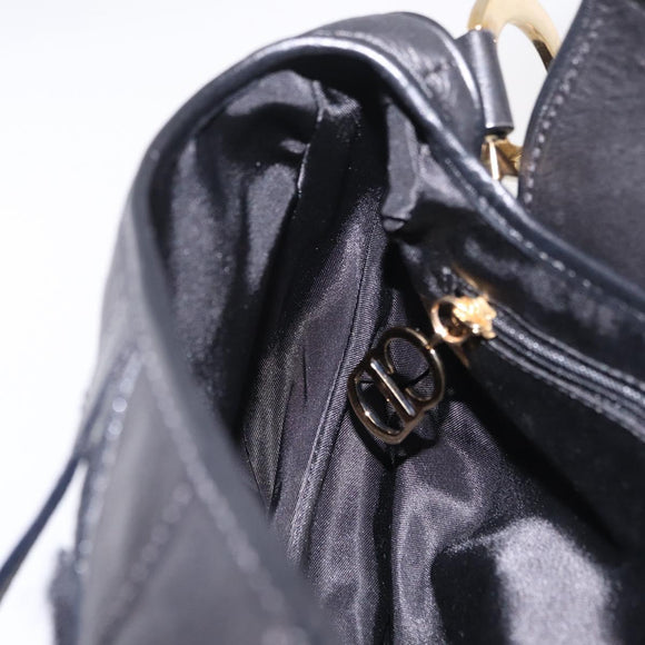 Christian Dior Saddle Shoulder Bag Leather Black Gold Auth 210137M