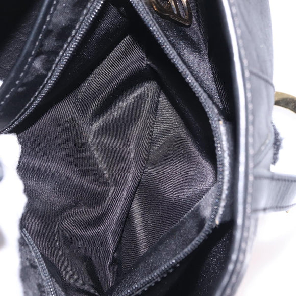Christian Dior Saddle Shoulder Bag Leather Black Gold Auth 210137M