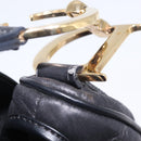Christian Dior Saddle Shoulder Bag Leather Black Gold Auth 210137M-26