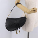 Christian Dior Saddle Shoulder Bag Leather Black Gold Auth 210137M-27