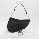 Christian Dior Saddle Shoulder Bag Leather Black Gold Auth 210137M-28