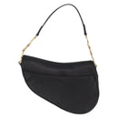 Christian Dior Saddle Shoulder Bag Leather Black Gold Auth 210137M-3