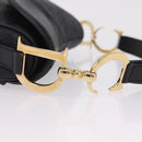 Christian Dior Saddle Shoulder Bag Leather Black Gold Auth 210137M-9