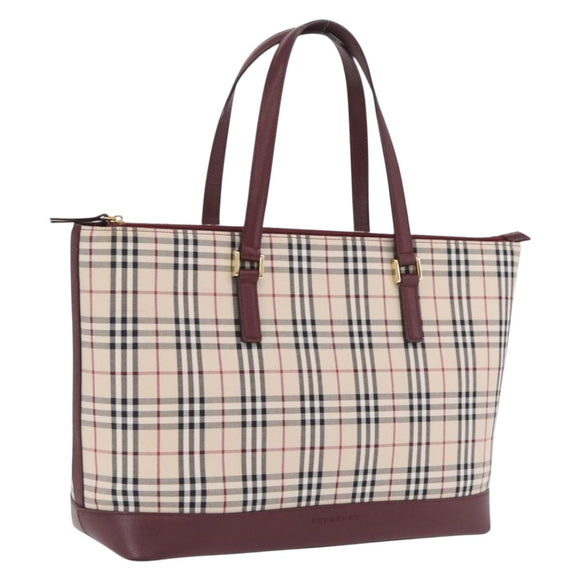 BURBERRY Nova Check Tote Bag Canvas Beige Gold Auth 210142V