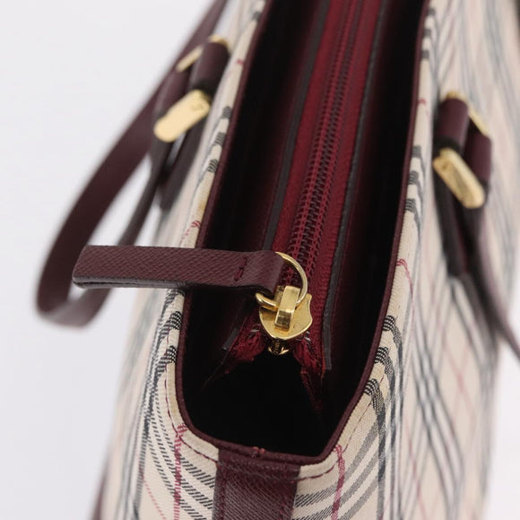 BURBERRY Nova Check Tote Bag Canvas Beige Gold Auth 210142V
