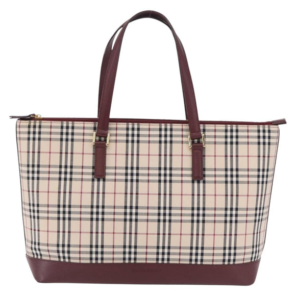 BURBERRY Nova Check Tote Bag Canvas Beige Gold Auth 210142V