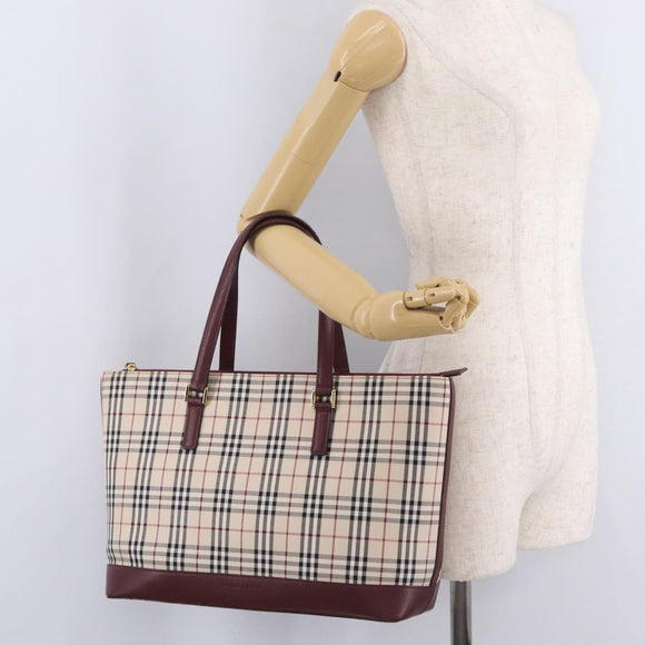 BURBERRY Nova Check Tote Bag Canvas Beige Gold Auth 210142V