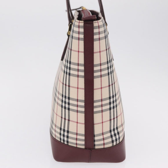 BURBERRY Nova Check Tote Bag Canvas Beige Gold Auth 210142V