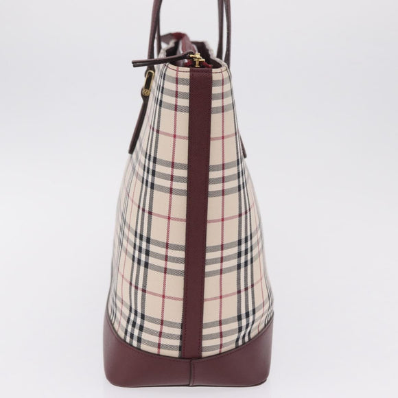 BURBERRY Nova Check Tote Bag Canvas Beige Gold Auth 210142V