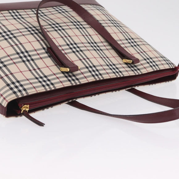 BURBERRY Nova Check Tote Bag Canvas Beige Gold Auth 210142V