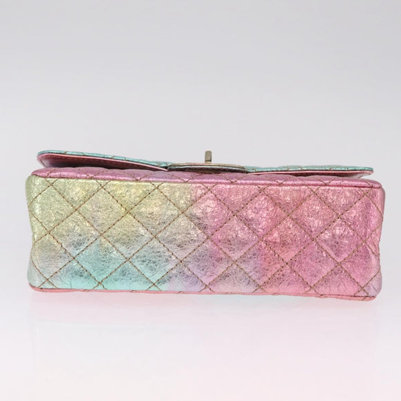 CHANEL 2.55 Matelasse Chain Bag Leather Multicolor Gold CC Auth 210143SM