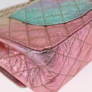 CHANEL 2.55 Matelasse Chain Bag Leather Multicolor Gold CC Auth 210143SM-13