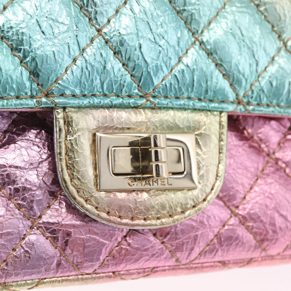 CHANEL 2.55 Matelasse Chain Bag Leather Multicolor Gold CC Auth 210143SM