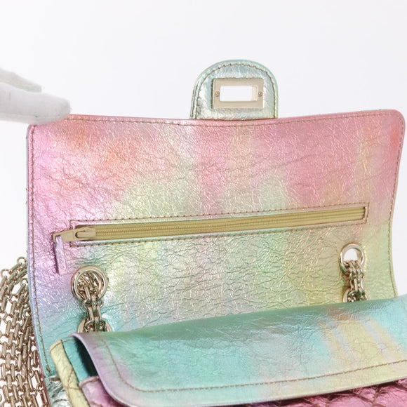 CHANEL 2.55 Matelasse Chain Bag Leather Multicolor Gold CC Auth 210143SM