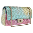 CHANEL 2.55 Matelasse Chain Bag Leather Multicolor Gold CC Auth 210143SM-1